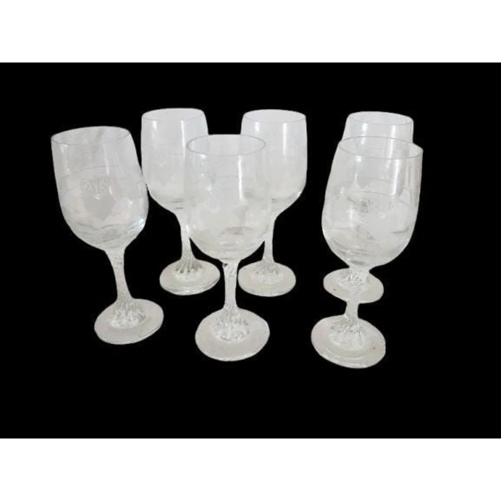 Eamon Etched Claddagh Flutes Irish Wine Glasses Set of 6 Vintage 1970s 70s